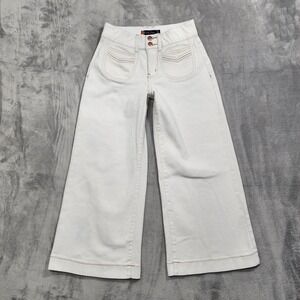 Indigo Poppy Jeans Womens 4 Cream High Rise‎ Cropped Wide Leg Stretch Denim